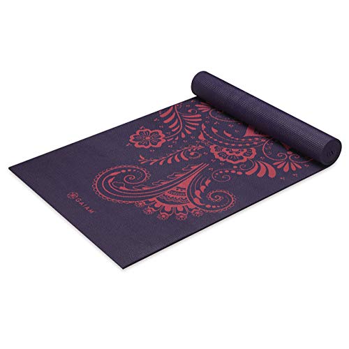 Gaiam حصيرة يوغا غايايم مطبوعة فاخرة سميكة جداً غير قابلة للانزلاق للتمارين واللياقة البدنية لجميع أنواع اليوغا، بيلاتيس وتمارين الأرض، لون أرجواني دوامة، 6 مم - Image 1