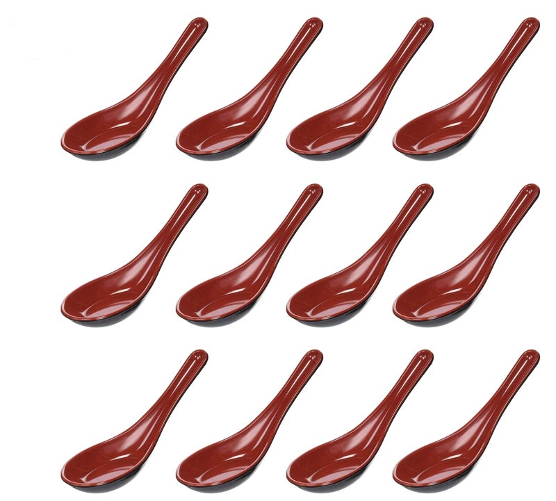 Comicfs Asian Soup Spoons - 12pc Set, Japanese Style, Perfect for Soba, Rice, Pho, Ramen & Won Ton Soup - Red & Black - Image 1