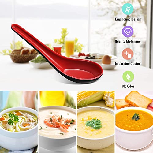 Comicfs Asian Soup Spoons - 12pc Set, Japanese Style, Perfect for Soba, Rice, Pho, Ramen & Won Ton Soup - Red & Black - Image 4