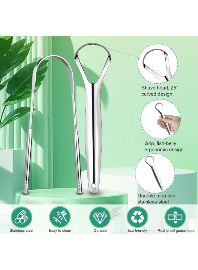 PRIMO PLUS 3-Piece Tongue Scraper Set, Portable, Stainless Steel, Easy to Use for Adults and Children, Professional Tool for Fresh Breath in Seconds, Silver, 3-Piece Metal Tongue Scraper Set, Adult Tongue Scraper, Stainless Steel Tongue Scraper, Portable Tongue Scraper - Image 2