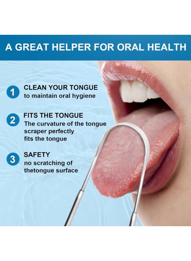 PRIMO PLUS 3-Piece Tongue Scraper Set, Portable, Stainless Steel, Easy to Use for Adults and Children, Professional Tool for Fresh Breath in Seconds, Silver, 3-Piece Metal Tongue Scraper Set, Adult Tongue Scraper, Stainless Steel Tongue Scraper, Portable Tongue Scraper - Image 3