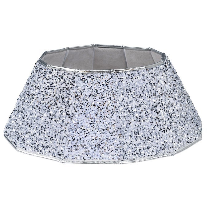 CHRISTMAS TREE COLLAR SEQUIN CHRISTMAS TREE SKIRT FOLABLE CHRISTMAS TREE RING XMAS TREE STAND BASE COVER FOR CHRISTMAS TREE DECORATION SILVER ROUND