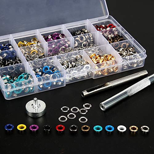 Meifuly Metal Eyelets, 600Pcs 12 Colors 3/16 inch Metal Grommets Kit, Multi-Color Grommets Kit, Metal Eyelets Set with 3 Pieces Installation Tool and Storage Box for DIY Shoes Clothes Crafts Bag - Image 5