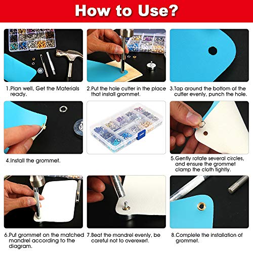 Meifuly Metal Eyelets, 600Pcs 12 Colors 3/16 inch Metal Grommets Kit, Multi-Color Grommets Kit, Metal Eyelets Set with 3 Pieces Installation Tool and Storage Box for DIY Shoes Clothes Crafts Bag - Image 4