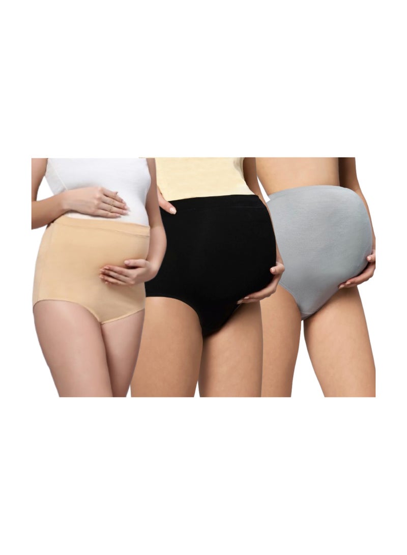 TUMMY Bamboo Cotton High Waist Maternity Panty Pack of 3 || Pregnancy & Postpartum Panties - Image 1