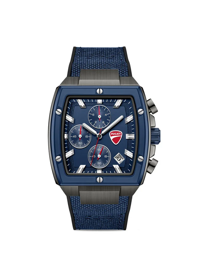 دوكاتي Voyage Blue Dial, Silicone-Nylon Strap, Chronograph Watch for Men, 41mm