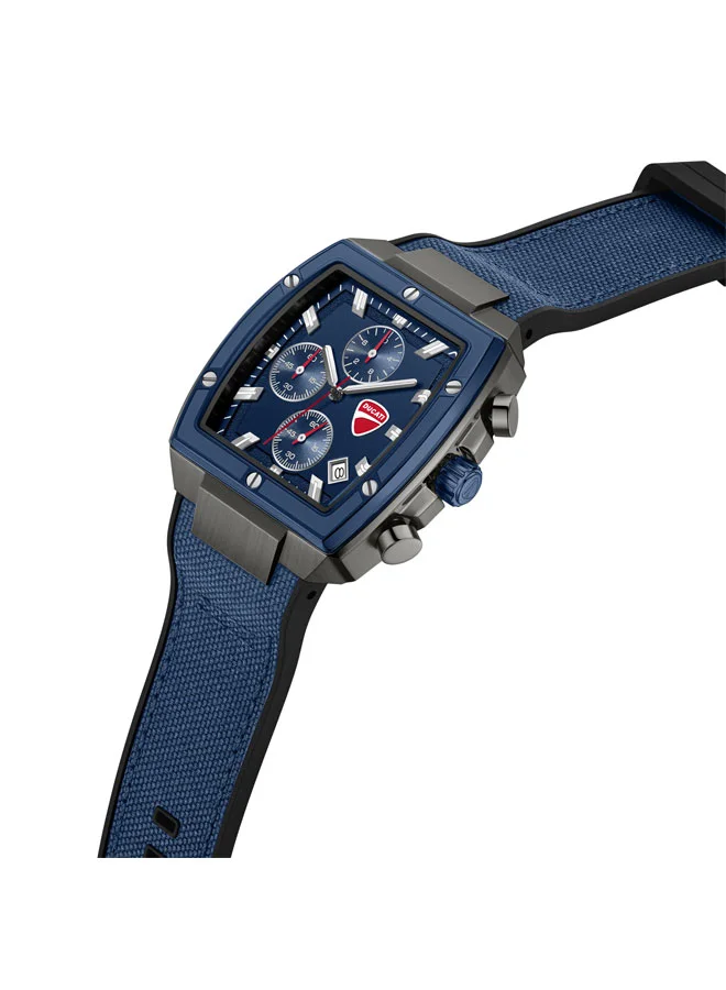 دوكاتي Voyage Blue Dial, Silicone-Nylon Strap, Chronograph Watch for Men, 41mm