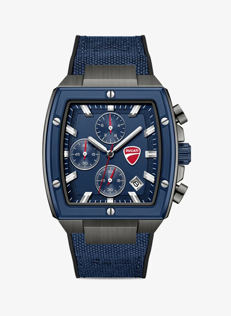 دوكاتي Voyage Blue Dial, Silicone-Nylon Strap, Chronograph Watch for Men, 41mm