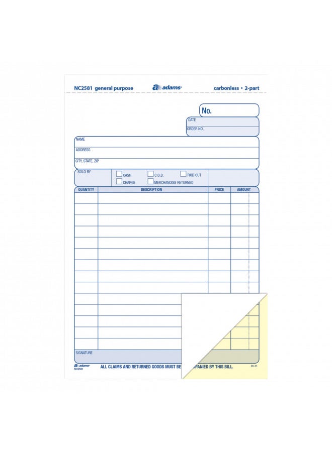 ADAMS - Adams General Purpose Unit Sets, 5.67 x 8.5 Inches, 2-Part, Carbonless, White/Canary, 100 Sets per Pack (NC2581) - Image 1