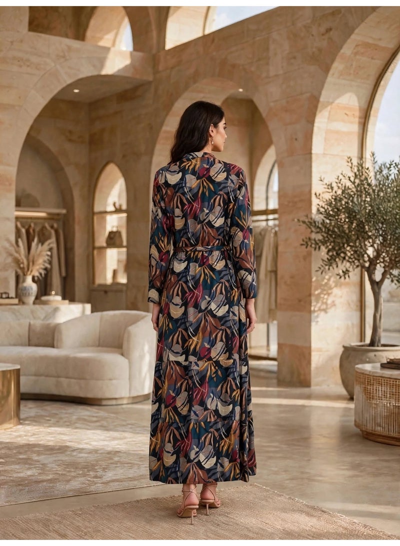 IKKXA Elegant Floral Print Long Sleeve Jalabiya IK23Black - Image 5