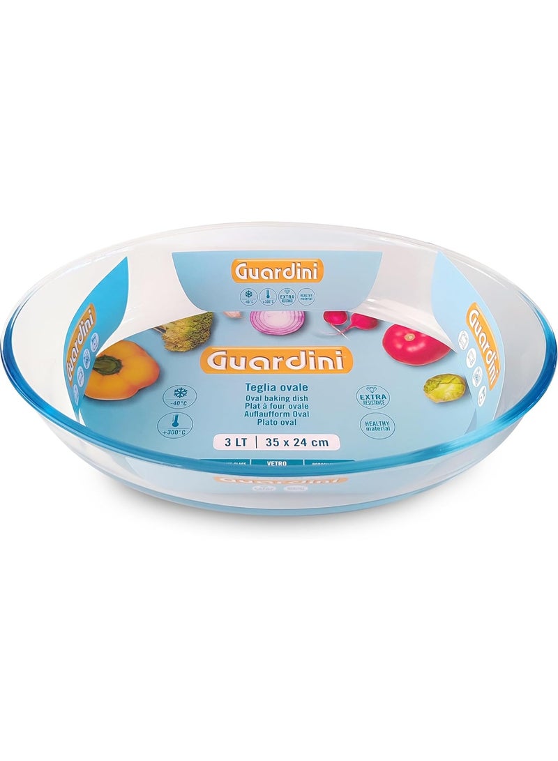 Guardini, Borosilicate Glass Oval Baking Dish Heat Resistant 35 x 24 x 7 cm, 3 Litres, Transparent/Light Blue - Image 1