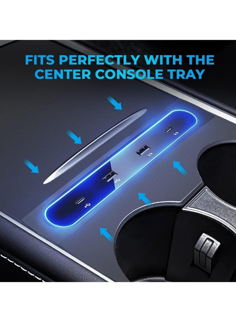Docking Station for 2021 2022 2023 Tesla Model Y 3 Accessories 4 In 1 USB LED Hub Compatible Docking ​Station ​of Center Console Smart Sensor For Tesla Black  - Image 3