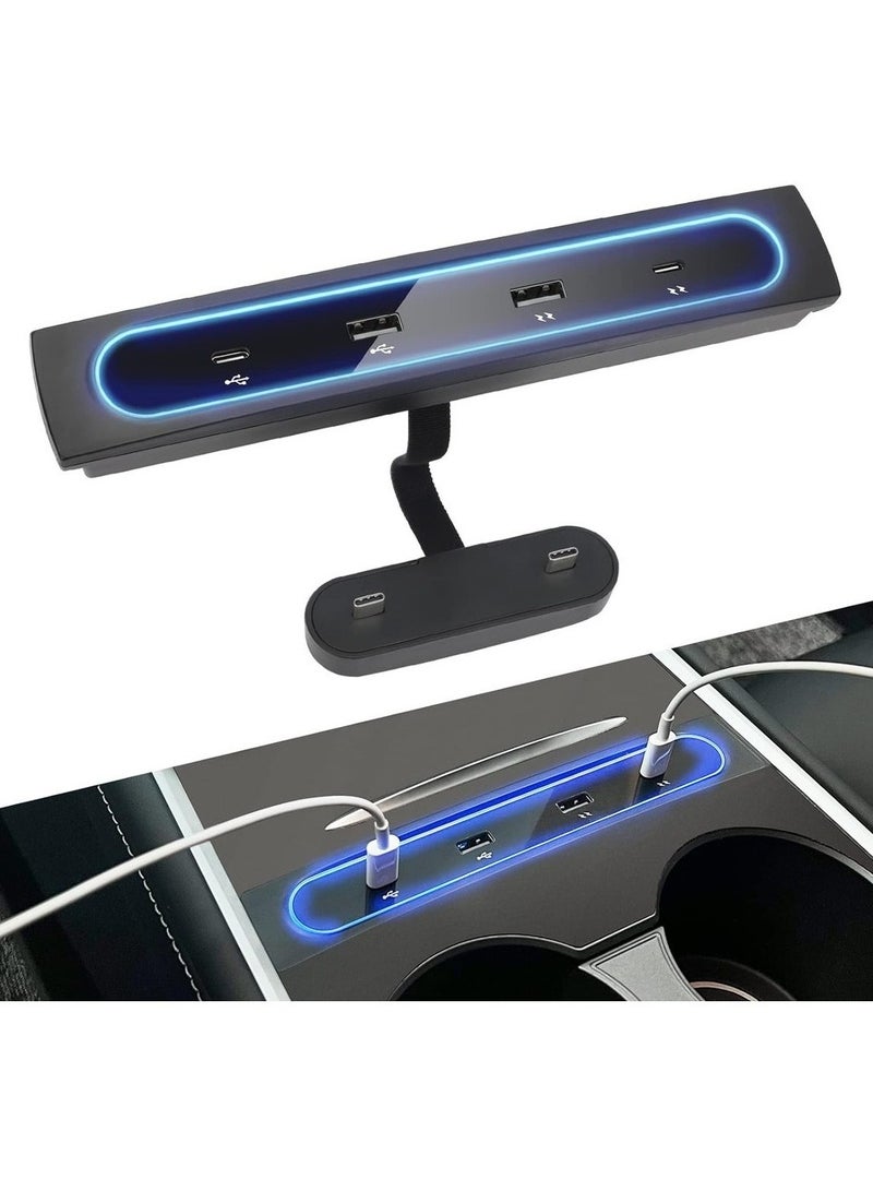 Docking Station for 2021 2022 2023 Tesla Model Y 3 Accessories 4 In 1 USB LED Hub Compatible Docking ​Station ​of Center Console Smart Sensor For Tesla Black  - Image 1