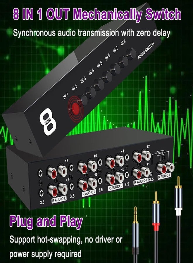 FlyroadUp 3.5mm Aux + RCA L/R Bi-Directional Stereo Audio Switch 8 in 1 Out A/B Analog Audio Switcher Selector - Image 4