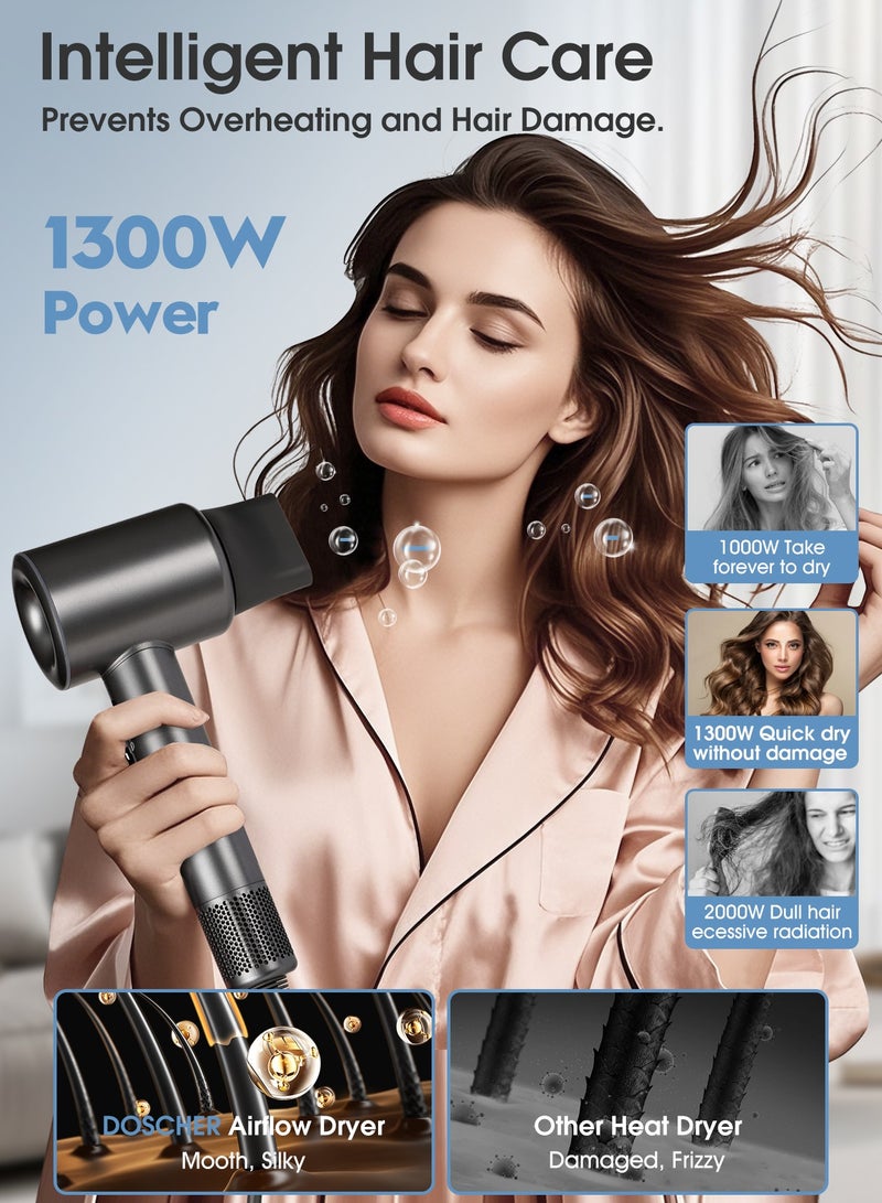 DOSCHER Hair Dryer With LED Indicator, Lightweight Design (3 Heat  2Speed), Hair Dryer with Ionic Conditioning， Featuring Self-Cleaning Function and Low Noise Operation - includes Hair Diffuser. - Image 3