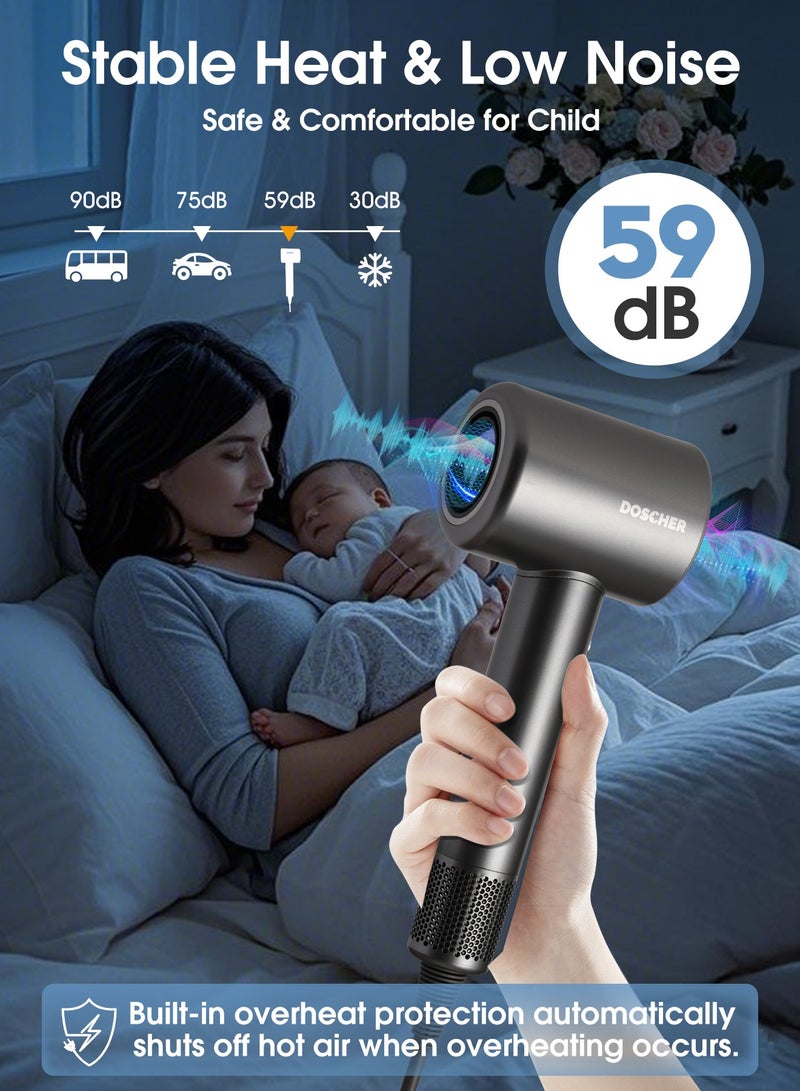 DOSCHER Hair Dryer With LED Indicator, Lightweight Design (3 Heat  2Speed), Hair Dryer with Ionic Conditioning， Featuring Self-Cleaning Function and Low Noise Operation - includes Hair Diffuser. - Image 5
