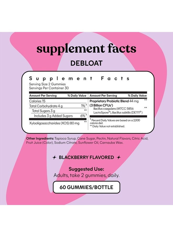 Lemme - Debloat - Digestive & Gut Health Gummies with 2 Clinically Studied Probiotics & Prebiotic, 3 Billion CFUs - Vegan, Gluten Free, Non GMO, BlackBerry Flavor (60 Count) (Pack of 2) - Image 1