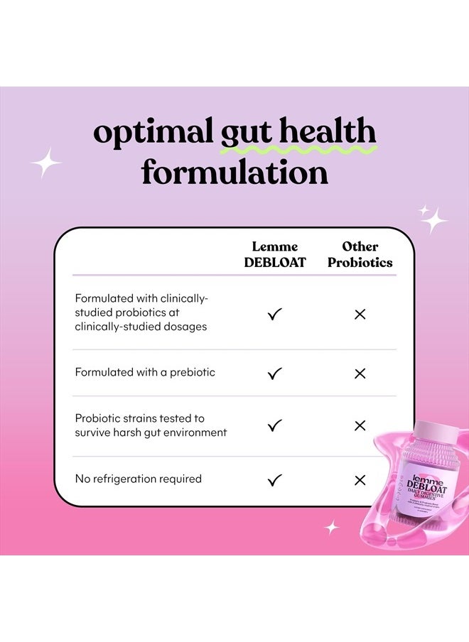 Lemme - Debloat - Digestive & Gut Health Gummies with 2 Clinically Studied Probiotics & Prebiotic, 3 Billion CFUs - Vegan, Gluten Free, Non GMO, BlackBerry Flavor (60 Count) (Pack of 2) - Image 1
