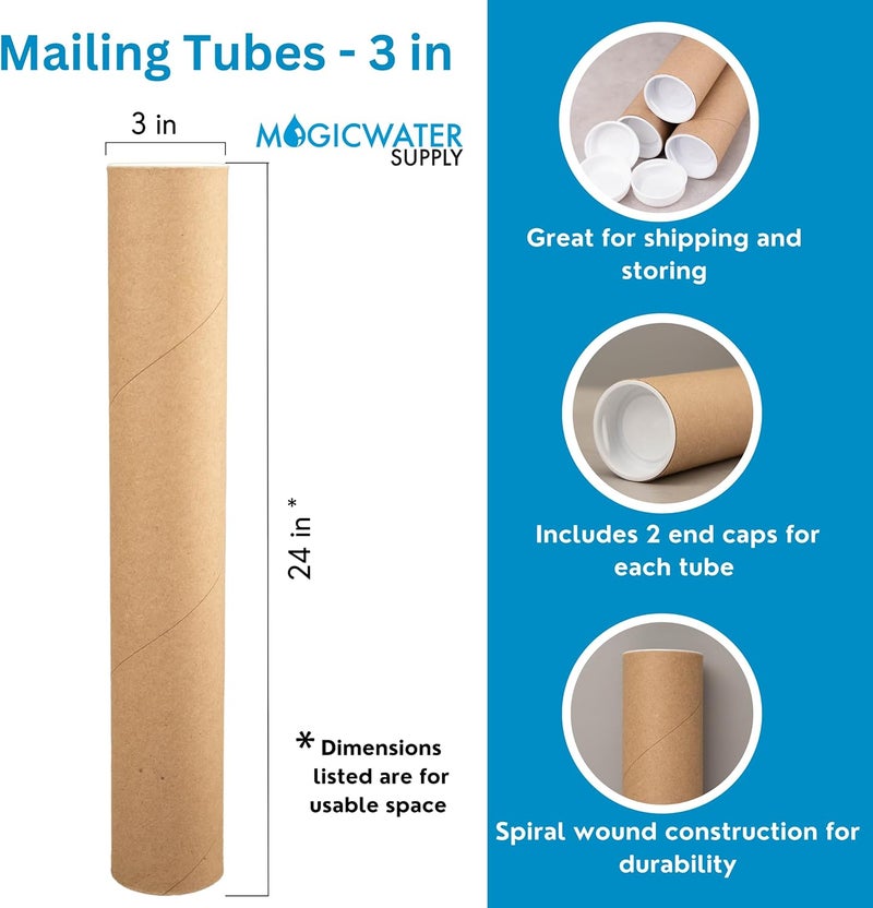 MagicWater Supply Mailing Tube - 3 in x 24 in - Kraft - 10 Pack - for Shipping and Storage of Posters, Arts, Crafts, and Documents - Image 2