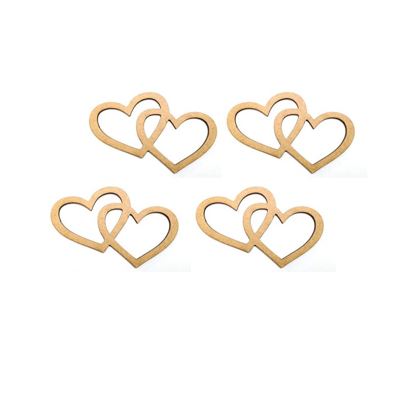 300Sparkles DOUBLE HEART MDF Cutout Wall hangingArt Craft ValentineWedding Room Wall Decoration Art Crafts 37 x 25 inch 20 PCS Natural Brown - Image 3