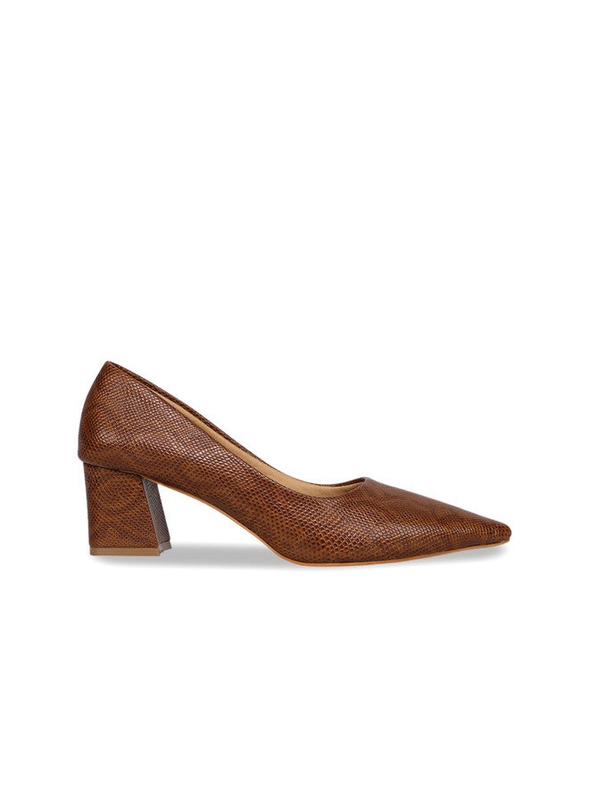 She Zone Tan Textured Block Pumps for Women - Image 4