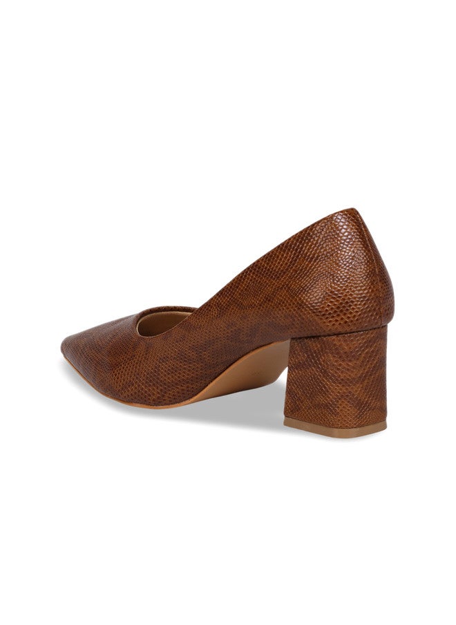 She Zone Tan Textured Block Pumps for Women - Image 3