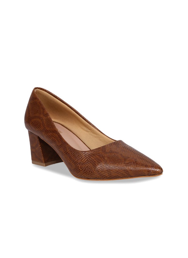She Zone Tan Textured Block Pumps for Women - Image 2