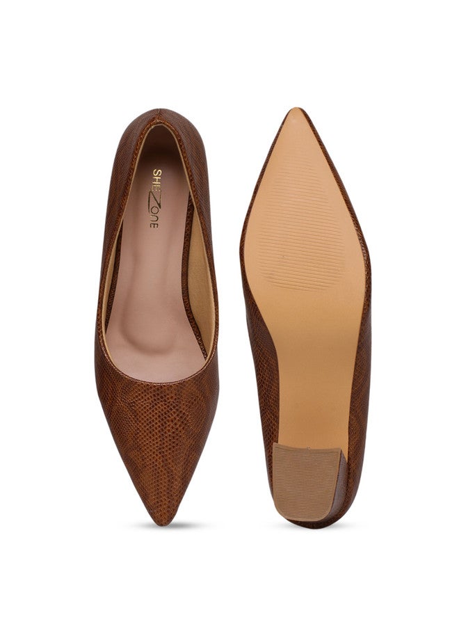She Zone Tan Textured Block Pumps for Women - Image 5