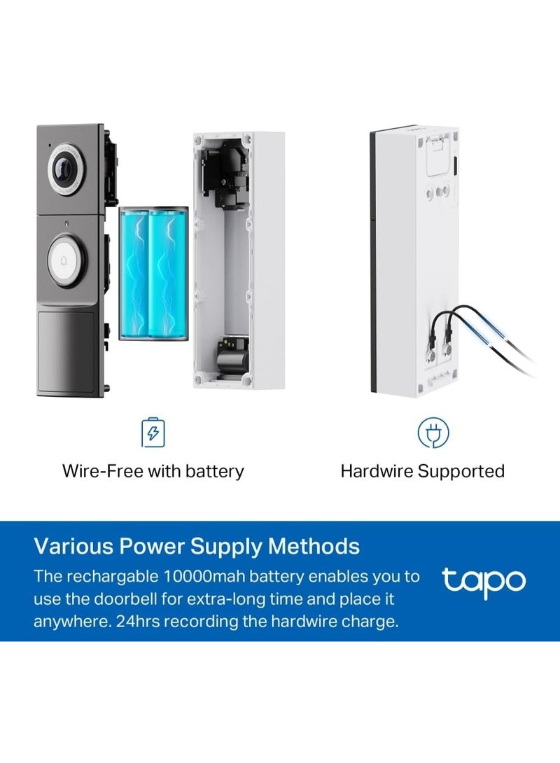 تابو كاميرا جرس باب فيديو 2K 5MP + رؤية من الرأس الى اصابع القدم، كشف ذكي بالذكاء الاصطناعي واشعارها، بطارية قابلة لاعادة الشحن 10000mAh، بدون اسلاك، رؤية ليلية ملونة، منبه مضاد للسرقة D235 - Image 3