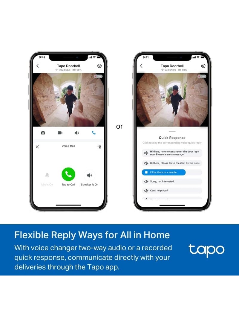 تابو كاميرا جرس باب فيديو 2K 5MP + رؤية من الرأس الى اصابع القدم، كشف ذكي بالذكاء الاصطناعي واشعارها، بطارية قابلة لاعادة الشحن 10000mAh، بدون اسلاك، رؤية ليلية ملونة، منبه مضاد للسرقة D235 - Image 5