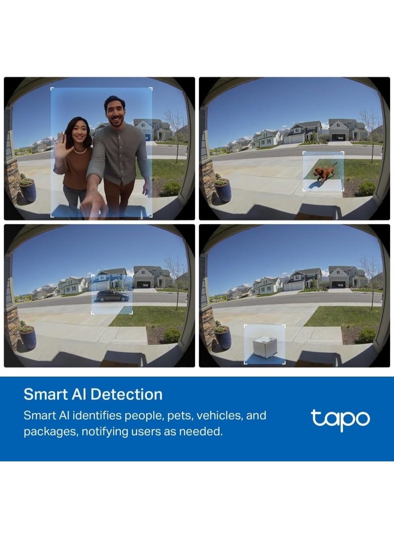 تابو كاميرا جرس باب فيديو 2K 5MP + رؤية من الرأس الى اصابع القدم، كشف ذكي بالذكاء الاصطناعي واشعارها، بطارية قابلة لاعادة الشحن 10000mAh، بدون اسلاك، رؤية ليلية ملونة، منبه مضاد للسرقة D235 - Image 4