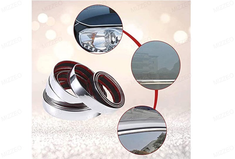 MIZZEO Chrome Silver Strip | Beading Roll | Door Edge Guard Protector | Window | Bumper Edge Lip Guard | Grill | Interior Exterior Decor (15 mm x 5 Meter) for Mahindra XUV500 (Type-III) 2018 Onwards - Image 5