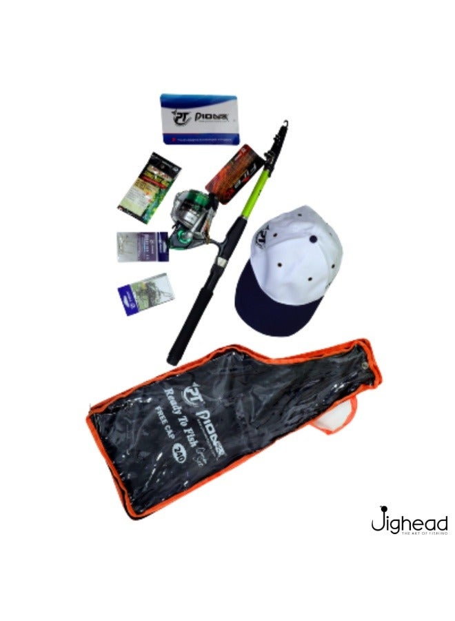 Pioneer Fire XC Telescopic Fishing Rod & Mirage 4000XF Reel Combo with Tackle & Cap