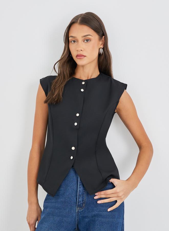 Styli Button Down Sleeveless Waistcoat - Image 1