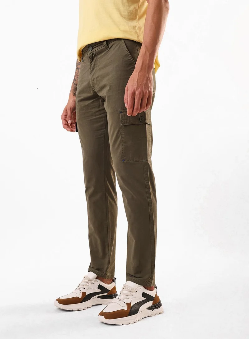 Dennis Lingo Men's Olive 100% Cotton Full Slim Fit Cargo Trouser