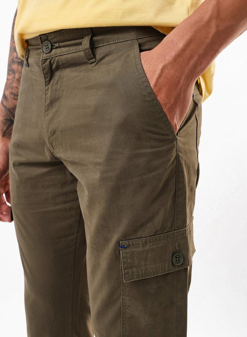 Dennis Lingo Men's Olive 100% Cotton Full Slim Fit Cargo Trouser - Image 4