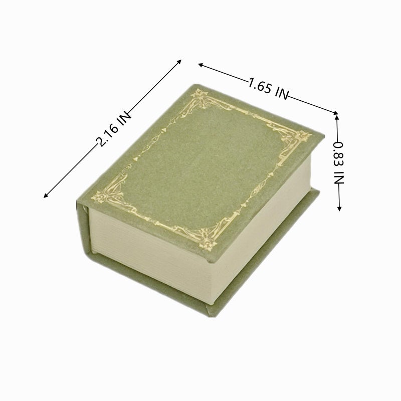 WHSLILR Book Shaped Ring Box - Vintage Engagement Ring Box with Hinged Lid for Proposal Engagement Wedding, Proposal Ring Case-PRB012-Green - Image 2