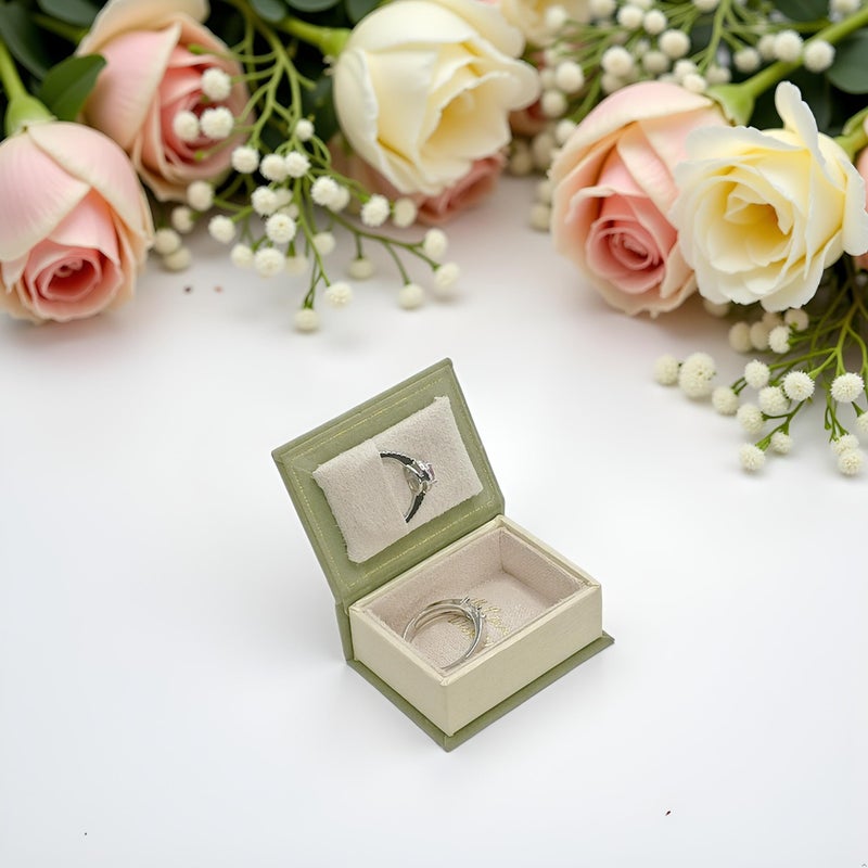 WHSLILR Book Shaped Ring Box - Vintage Engagement Ring Box with Hinged Lid for Proposal Engagement Wedding, Proposal Ring Case-PRB012-Green - Image 5