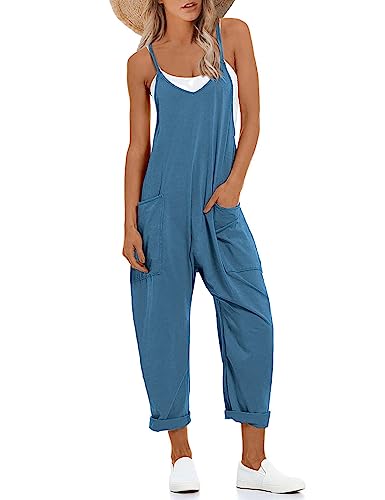 Lentta Women's Causal Jumpsuits V Neck Sleeveless Harem Overalls Stretchy Adjustable Strap Romper with Pockets(Navy-M) - Image 1