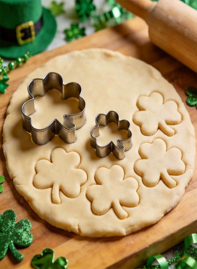 VTUGP 6Pcs St. Patrick's Day Metal Cookie Cutter Set - Shamrocks & Four Leaf Clovers Shapes Large 4’’ Small 3’’ Mini 2‘’, Stainless Steel Clover Biscuit Mold for Irish Spring Holiday Party Decor or Baking - Image 3