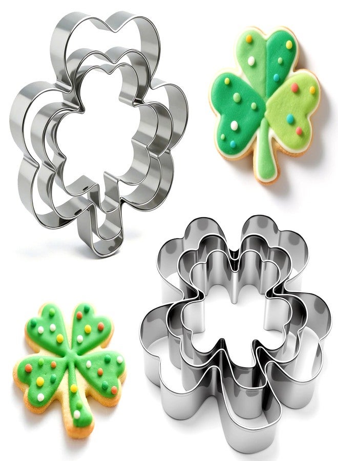 VTUGP 6Pcs St. Patrick's Day Metal Cookie Cutter Set - Shamrocks & Four Leaf Clovers Shapes Large 4’’ Small 3’’ Mini 2‘’, Stainless Steel Clover Biscuit Mold for Irish Spring Holiday Party Decor or Baking - Image 1