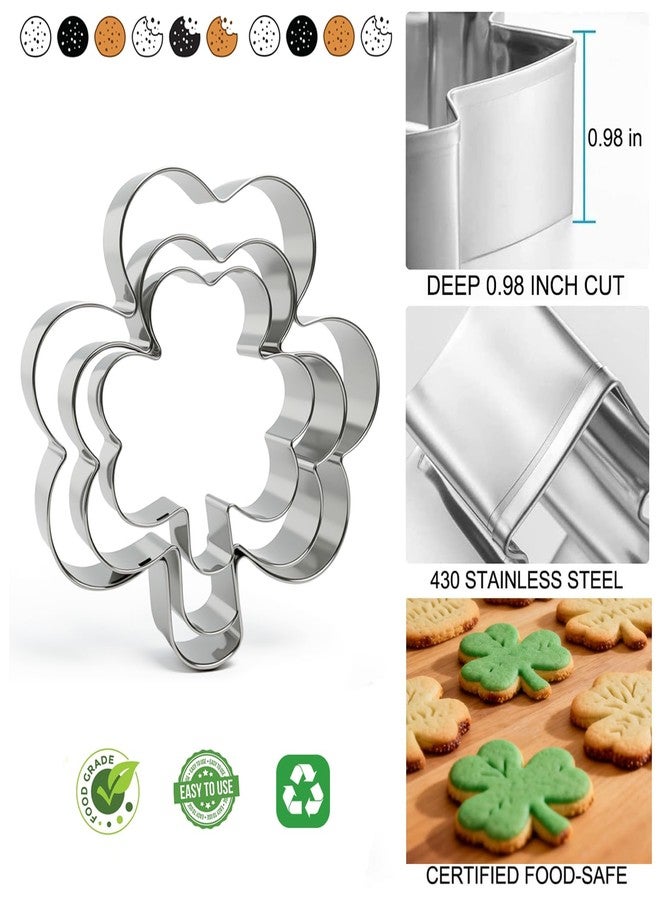 VTUGP 6Pcs St. Patrick's Day Metal Cookie Cutter Set - Shamrocks & Four Leaf Clovers Shapes Large 4’’ Small 3’’ Mini 2‘’, Stainless Steel Clover Biscuit Mold for Irish Spring Holiday Party Decor or Baking - Image 2