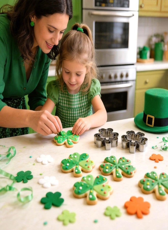 VTUGP 6Pcs St. Patrick's Day Metal Cookie Cutter Set - Shamrocks & Four Leaf Clovers Shapes Large 4’’ Small 3’’ Mini 2‘’, Stainless Steel Clover Biscuit Mold for Irish Spring Holiday Party Decor or Baking - Image 4