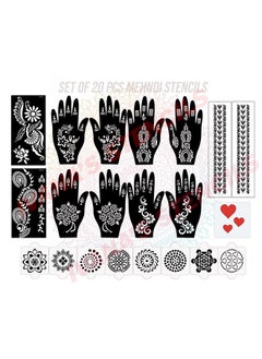ivana's Set Of 20 Pcs Combo Pack, Reusable Mehandi Design Sticker Stencils For Both Hand | Mehandi Design Hand Sticker | Quick And Easy To Use, For Girls, Women, Kids & Teen, D-2197  - Image 1