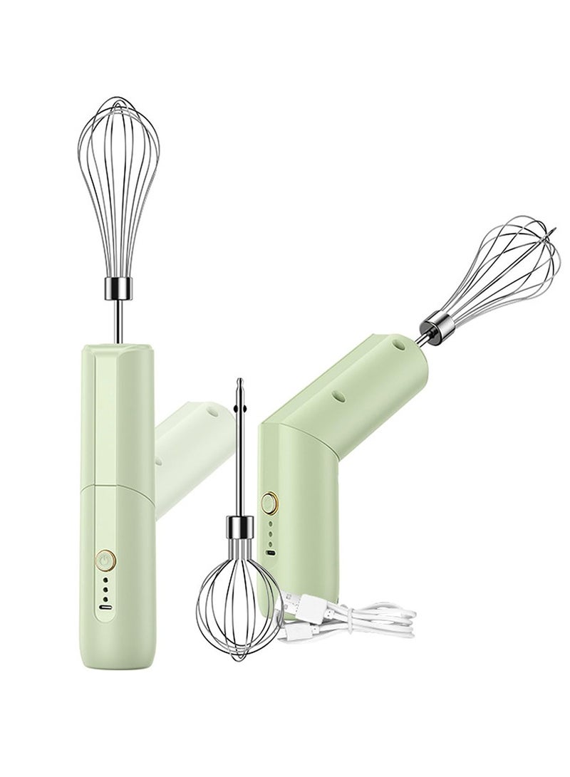 Sunhome Electric Milk Frother Handheld, 3 Speeds Foldable Coffee Whisk Foam Maker with USB C Rechargeable, Whisk Drink Mixer for Lattes Frappe Matcha Hot Chocolate, Egg with 2 Mixer Heads (Green) - Image 1