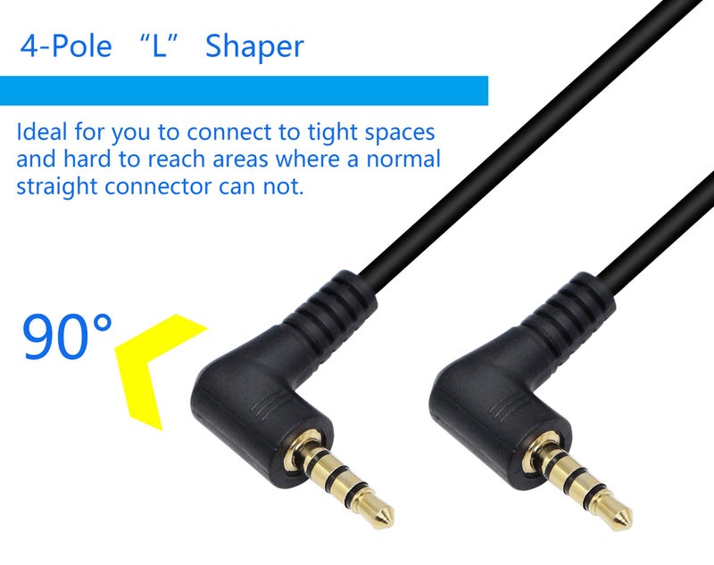 CERRXIAN 90 Degree Right Angle 3.5mm Male to Male Jack 4 Pole Extension Aux Audio Coiled Spiral Cable - Image 2