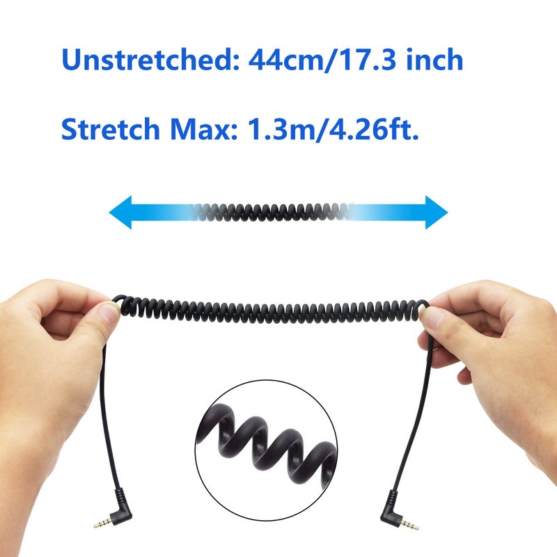 CERRXIAN 90 Degree Right Angle 3.5mm Male to Male Jack 4 Pole Extension Aux Audio Coiled Spiral Cable - Image 4