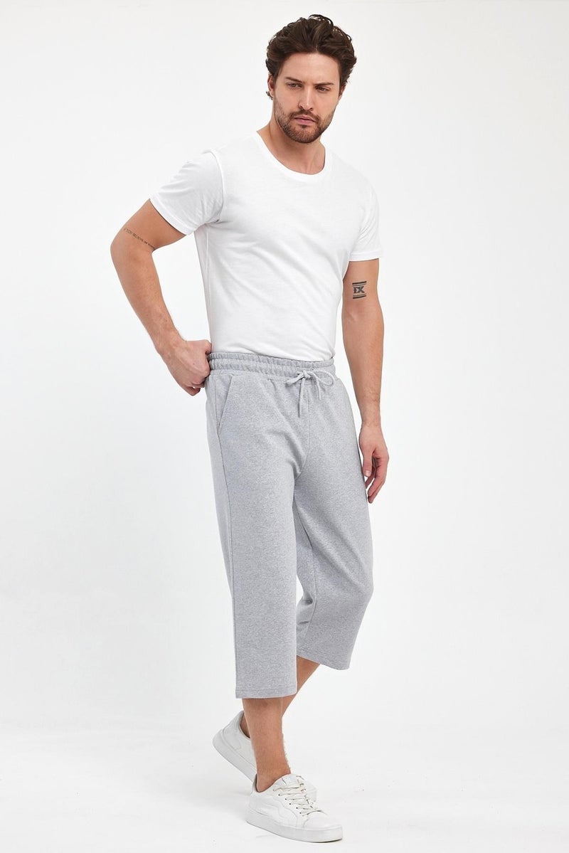 Comeor Men's Side Pockets Gray Bermuda Below Knee Capri Long Shorts with Adjustable Elastic Waist  - Image 4