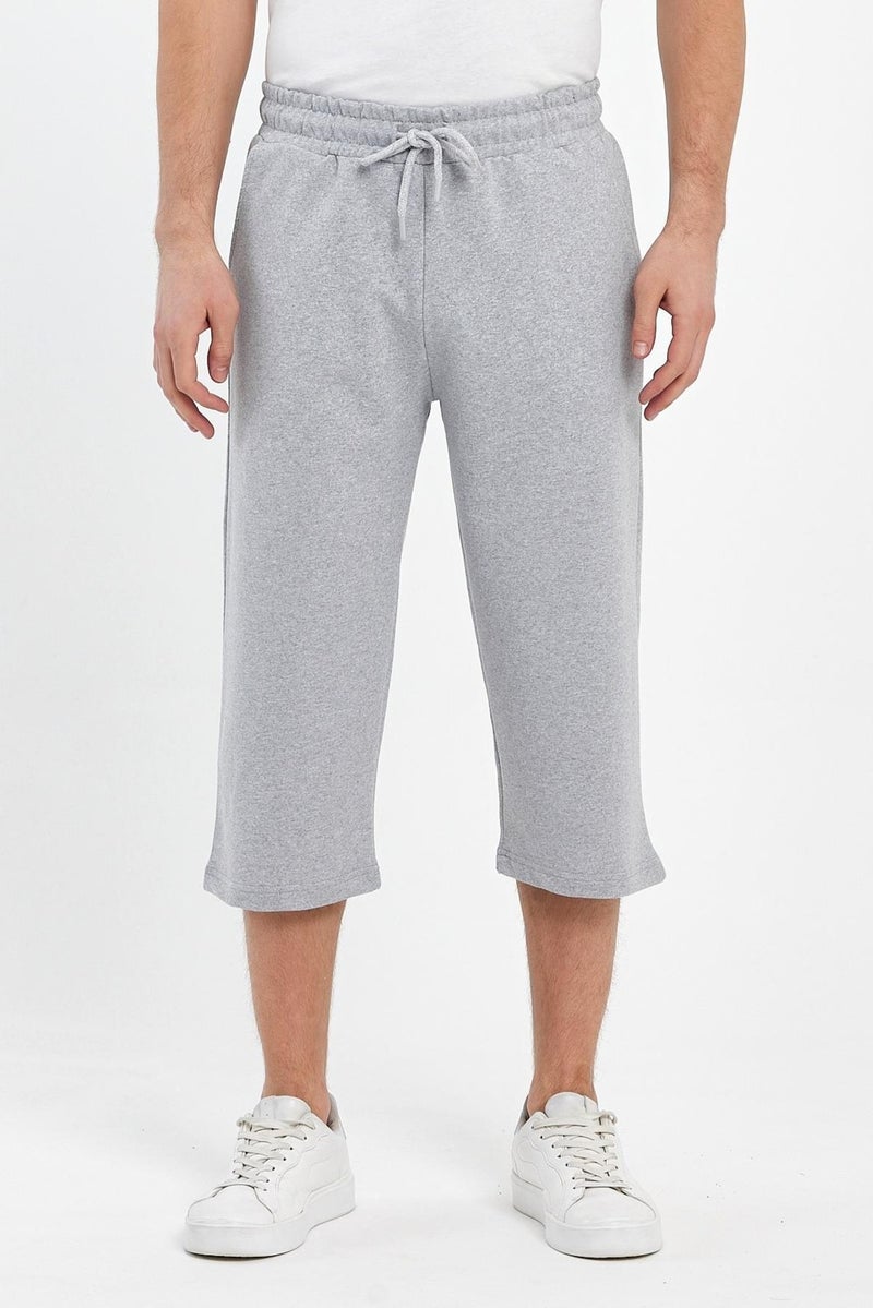 Comeor Men's Side Pockets Gray Bermuda Below Knee Capri Long Shorts with Adjustable Elastic Waist  - Image 2