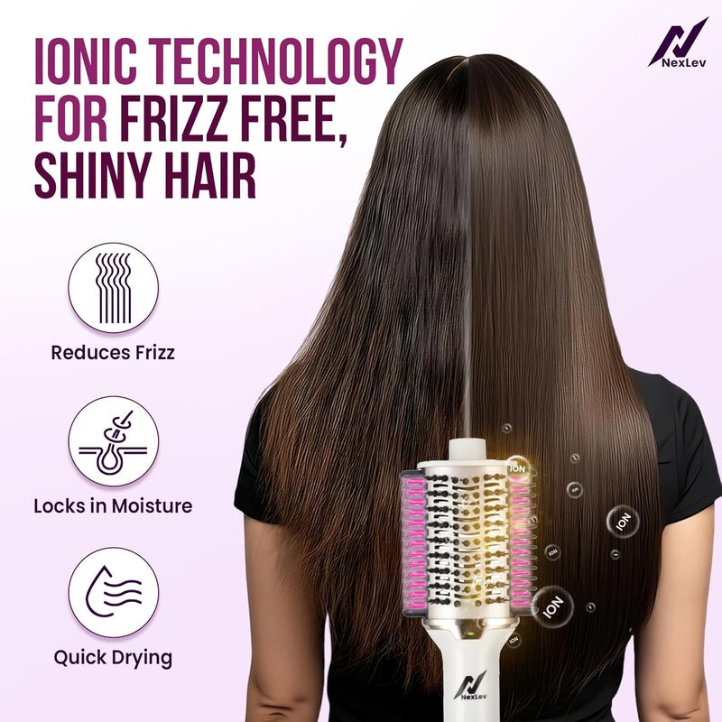 NexLev Ionic 4 in 1 Hot Air Brush + Straightener | 2 Step Styler Volumizer | Blow Dryer, Styler, Straightener & Waves | 360° Airflow | Tangle Free Bristle |Ceramic Tourmaline Coated Barrel | 1200W | V-02 - Image 5